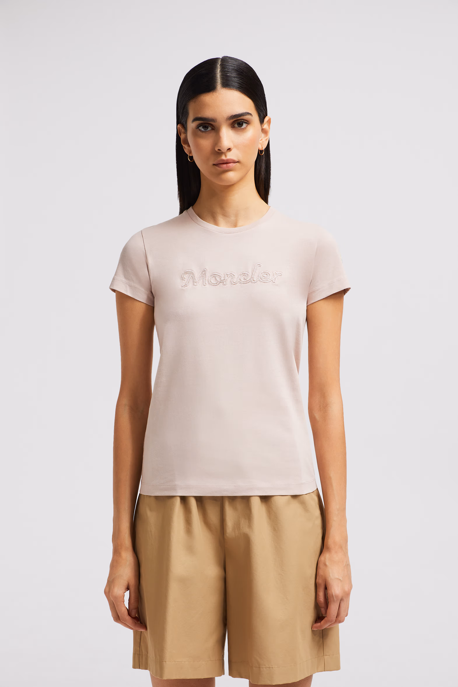 Pearl-Embroidered Logo Cotton T-Shirt Women Light Pink Moncler 3